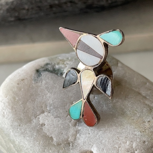 Vintage Zuni Native American Thunderbird Lapel Pin or Tie Tack - Picture 2 of 7